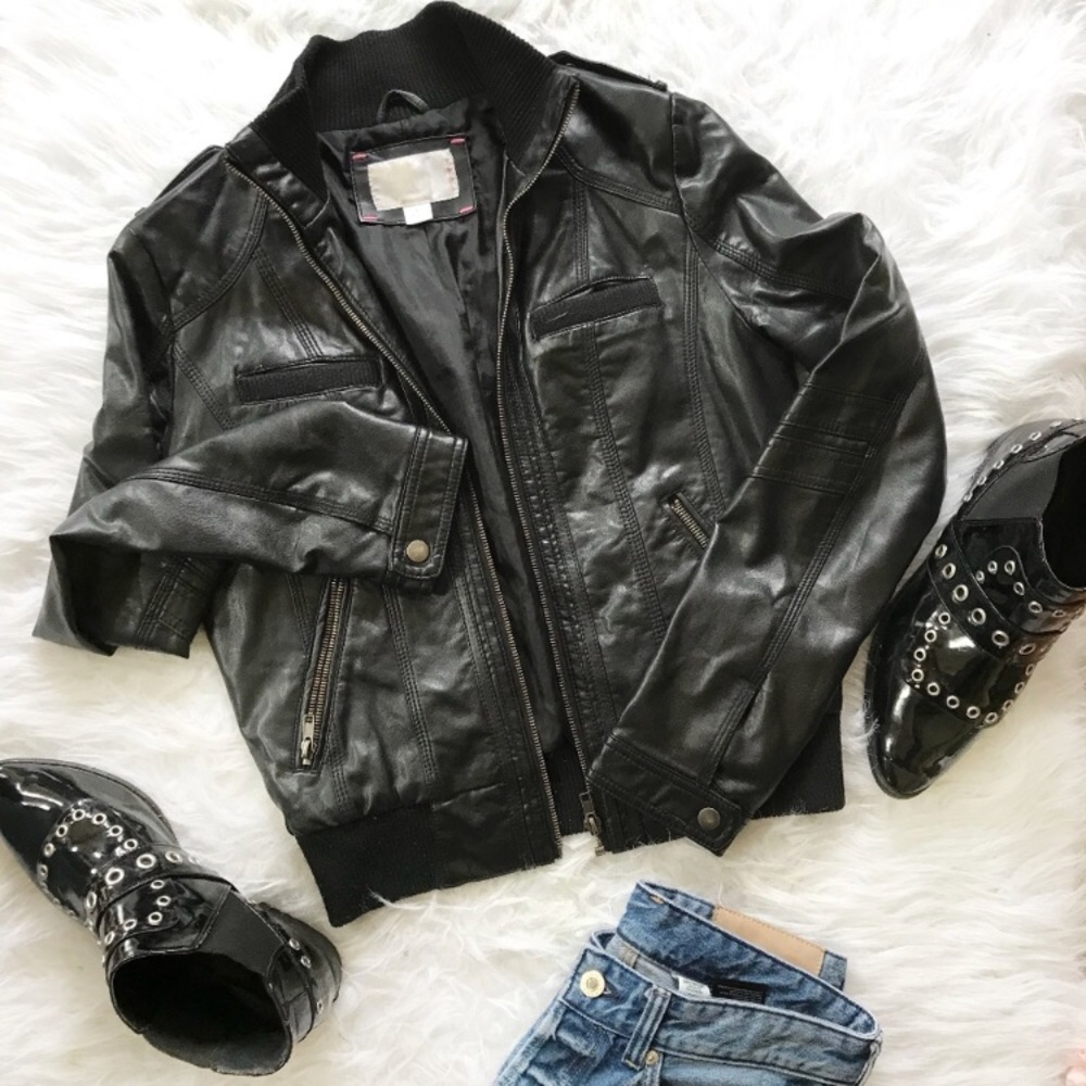 Xhilaration Black Faux Leather Biker Jacket